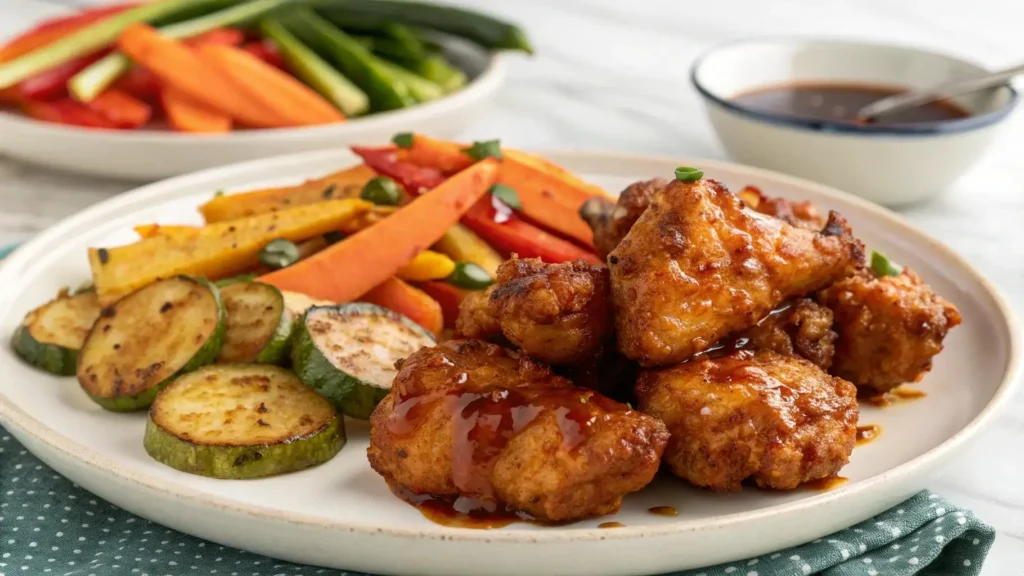 Air-fried hot honey chicken recipe with roasted veggies