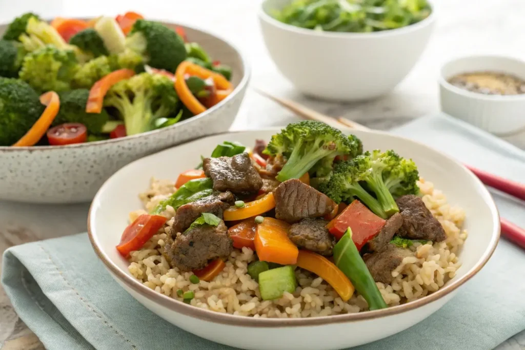 Healthy beef pepper rice with vegetables