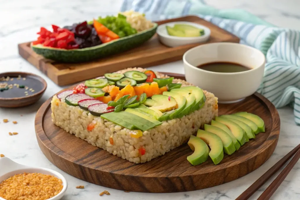 Healthy version of sushi bake with vegetables