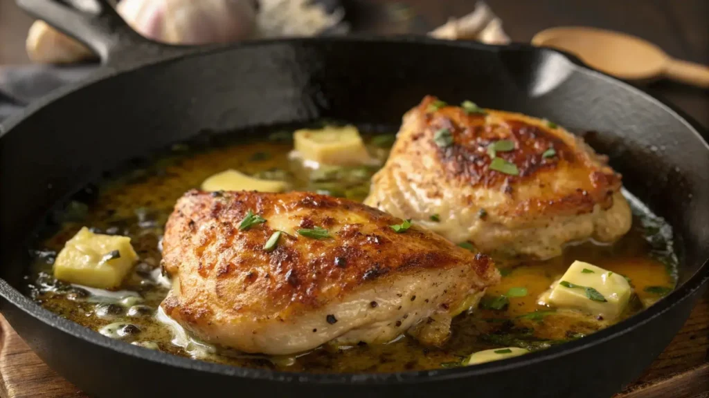 Chicken cooking for hibachi chicken recipe in a skillet