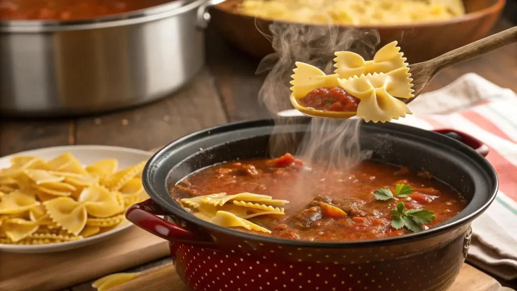 Adding pasta to crockpot lasagna soup recipe