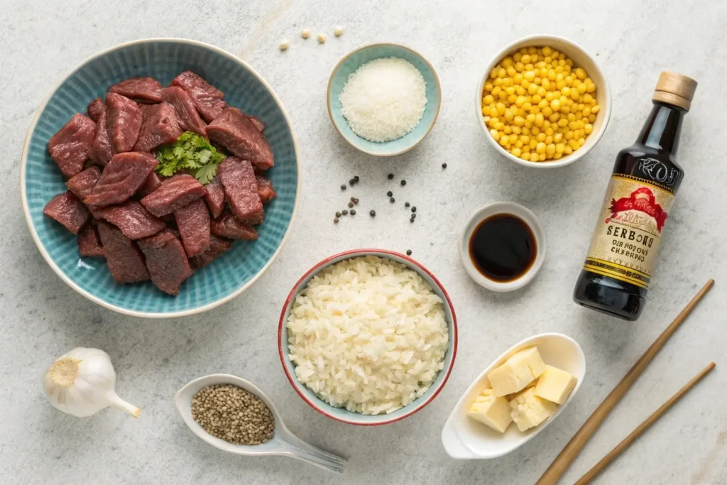 Ingredients for beef pepper rice