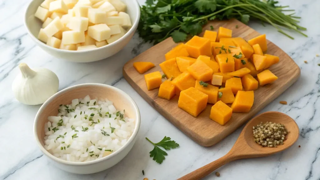 Preparing ingredients for panera butternut squash soup recipe