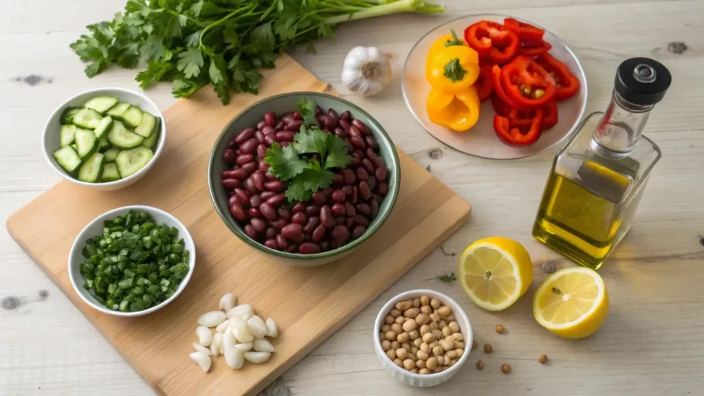 Ingredients for dense bean salad