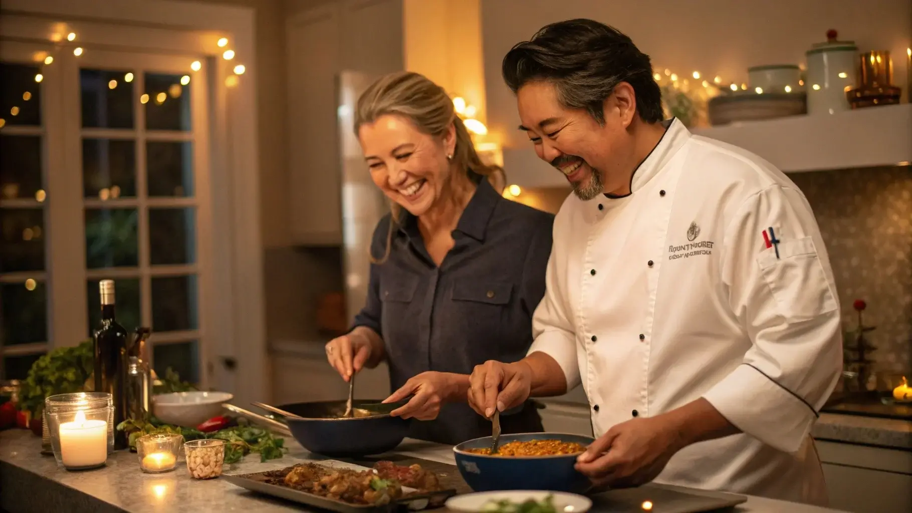 Kitchenista and Momo cooking together in a cozy kitchen