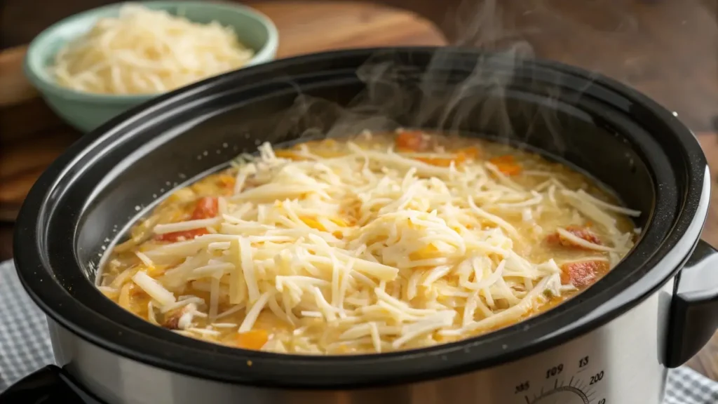 Slow cooker hash brown potato soup recipe preparation