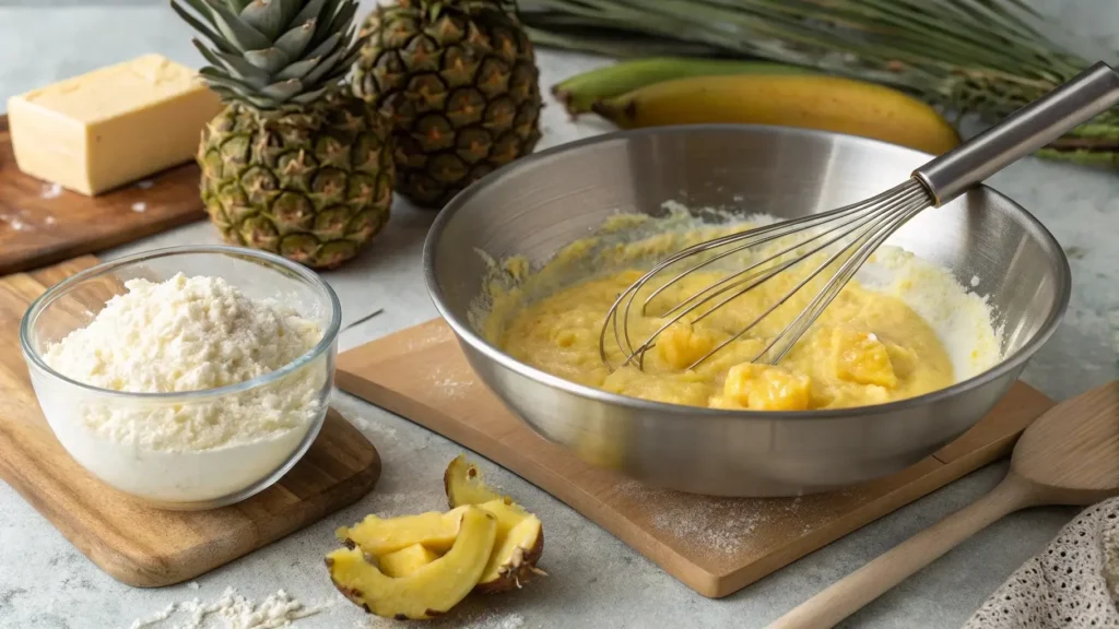 Preparing ingredients for Hawaiian banana bread recipe