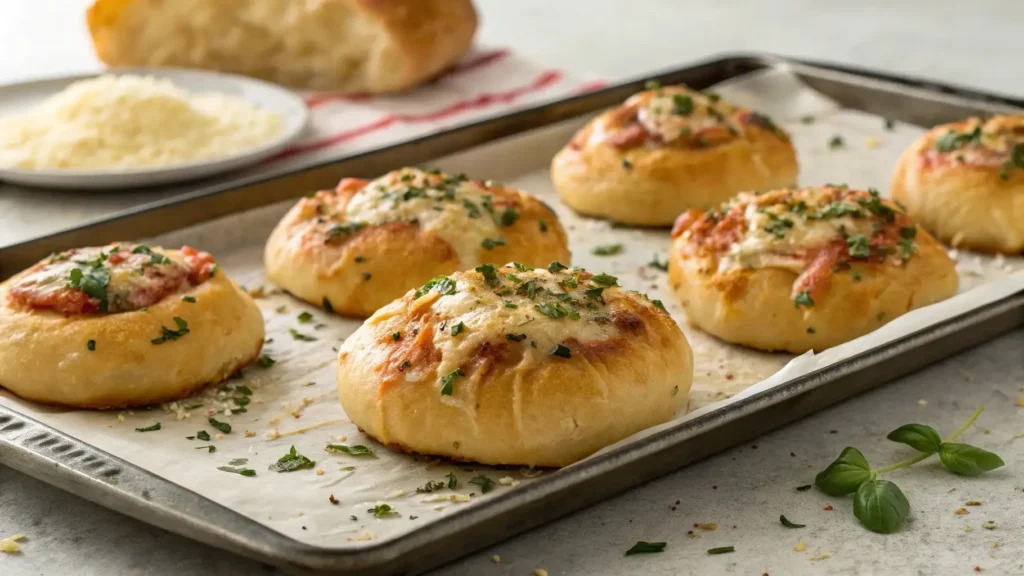 Garlic butter-brushed pizza puffs