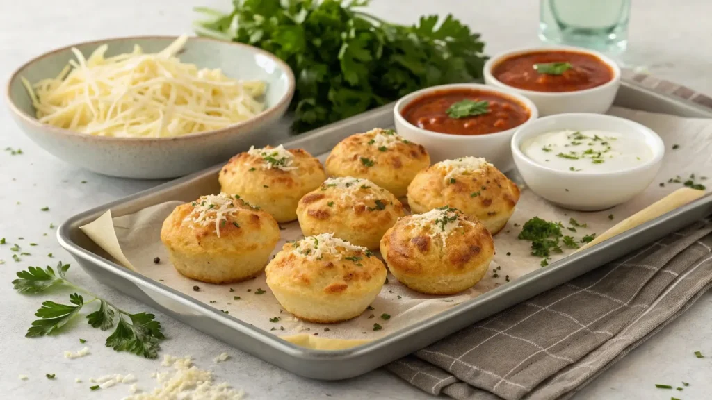 Serving crispy pizza puffs with dips	