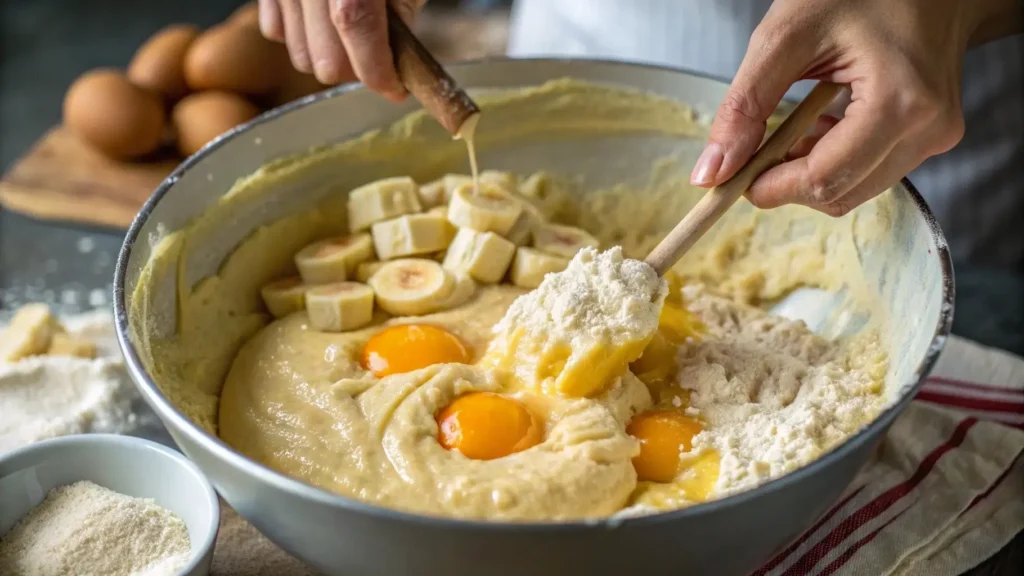 Mixing batter for cake mix banana bread recipe