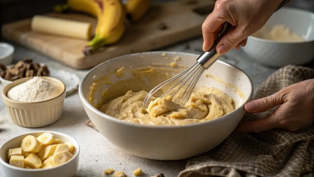 Mixing batter for banana bread cookies recipe