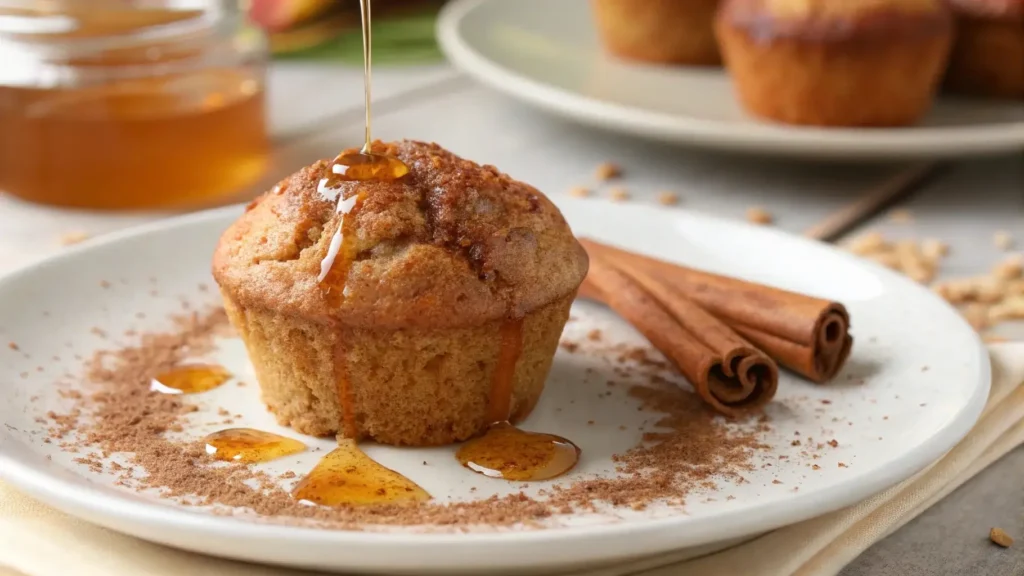 Single banana bread mini muffin recipe with honey drizzle