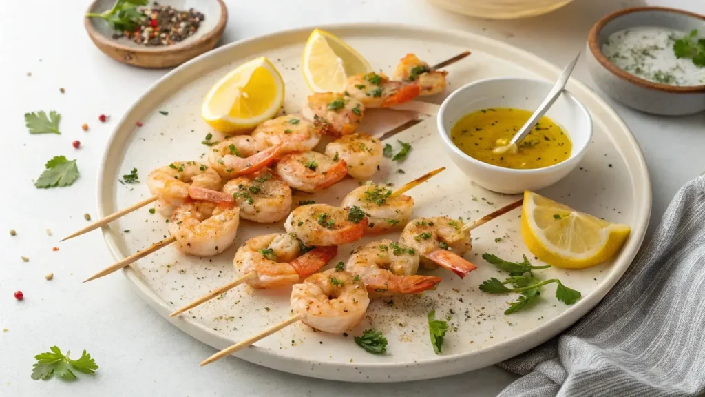 Marinated shrimp skewers ready for grilling