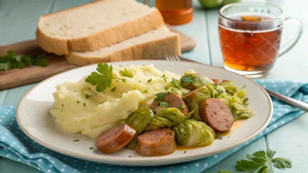 Cabbage and sausage with mashed potatoes