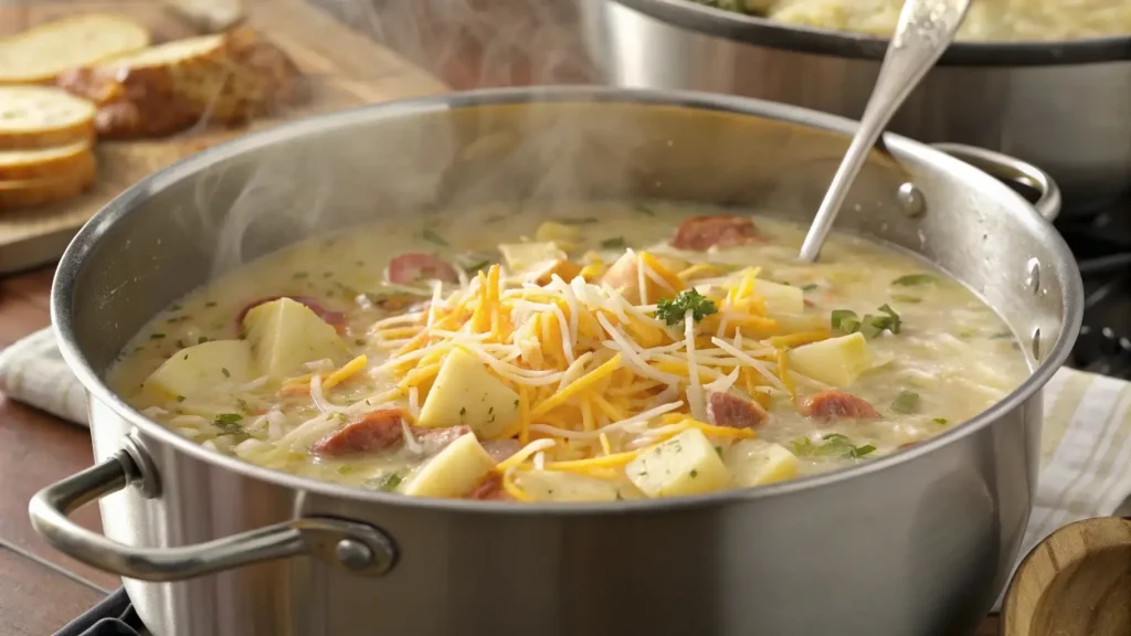 Simmering hash brown potato soup recipe