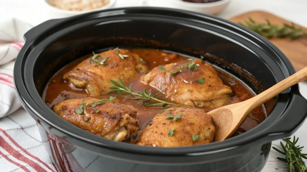 Slow cooker chicken and gravy with steam