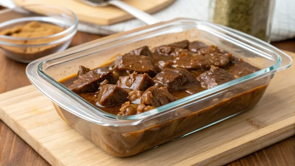 Leftover cube steak crock pot meal stored for later