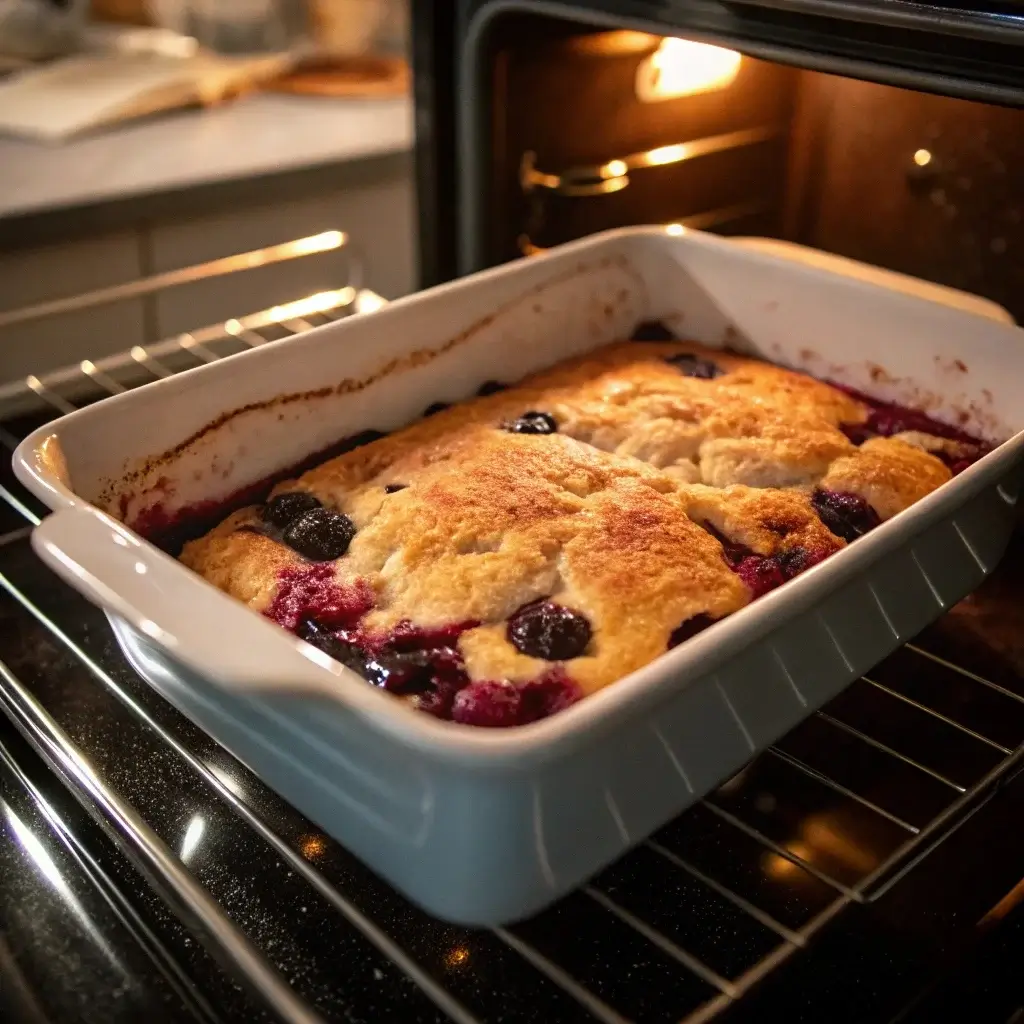 Berry cobbler baking in the oven